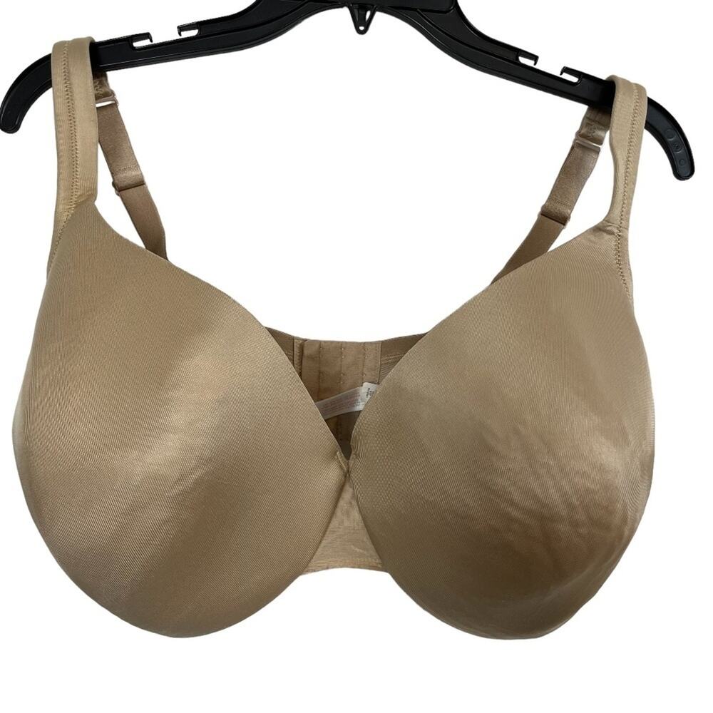 CACIQUE LIGHTLY LINED FULL COVERAGE Beige Tan Smooth Underwire Bra Satin 44DDD